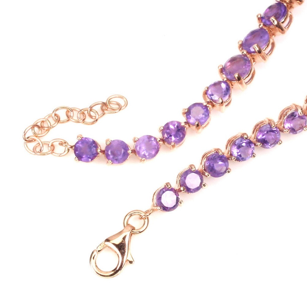 Amethyst 925 Silver Vermeil Rose Gold Bracelet Set - Picture 4 of 6